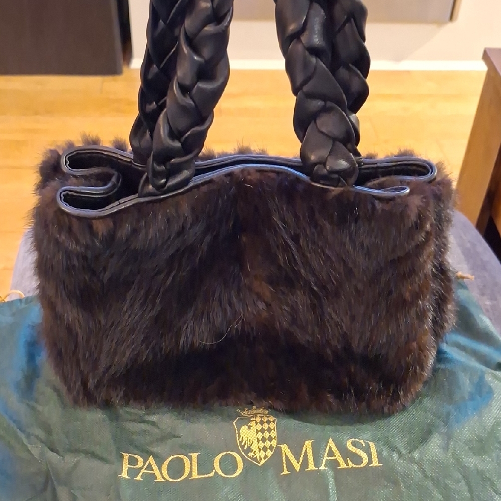 Paolo Masi Luxurious Black and Brown Fur Shoulder Bag